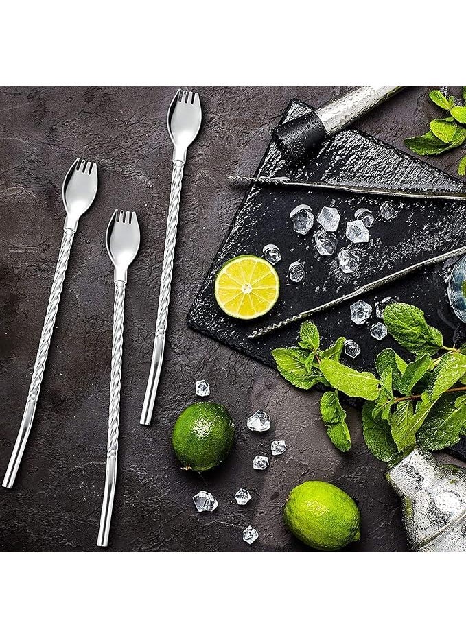 CLICKSWIFT Clickswift 6 Pcs of Stainless Steel Spoon Straw with Twisted Handle for DrinkingReusable Metal Cocktail Spoons Straws with Long Cleaning Brush for Mixing and Stirring Sliver  - Image 4