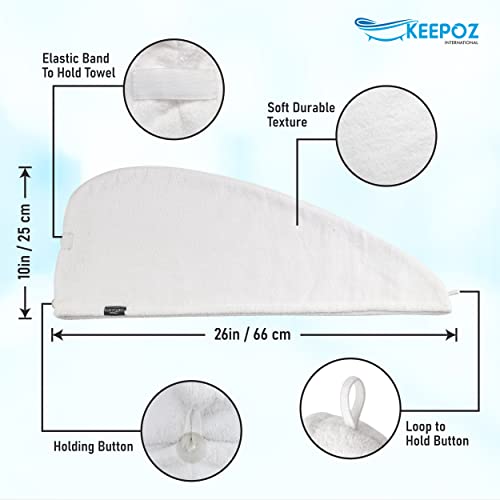 KEEPOZ 100 Cotton Hair Towel Wrap Quick Dry Super Absorbent Turban Head Wrap for Women with Button Anti Frizz Hair Cap for Curly Long Thick Hair White 1 Pc - Image 5