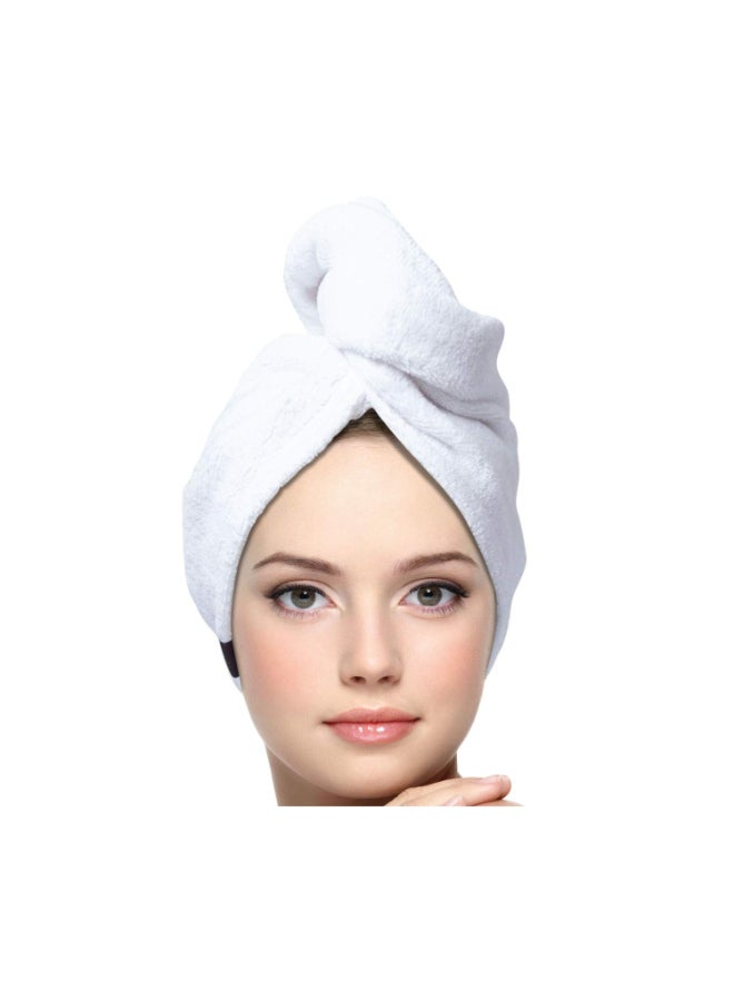 KEEPOZ 100 Cotton Hair Towel Wrap Quick Dry Super Absorbent Turban Head Wrap for Women with Button Anti Frizz Hair Cap for Curly Long Thick Hair White 1 Pc - Image 3