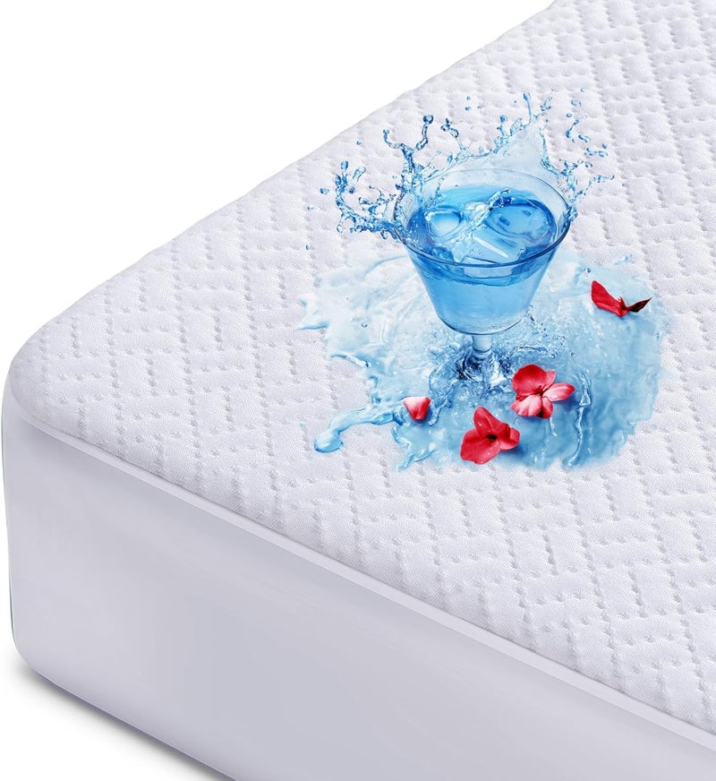 Hanherry Heat insulation layer 100% Waterproof Mattress Protector Queen Size, Mattress Cover 3D Air Fabric Cooling Mattress Pad Cover Smooth Soft Breathable Noiseless, 8''-21'' Deep Pocket Universal design - Image 1