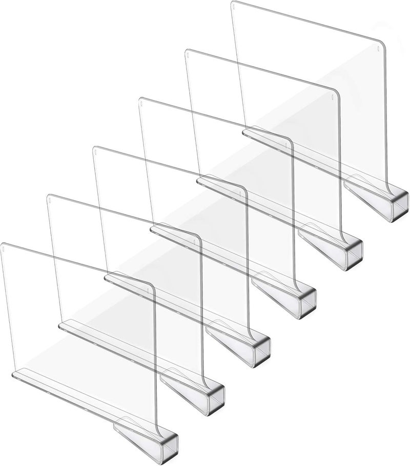 Hmdivor Acrylic Shelf Dividers for Closet Organization, Closet Shelf Organizer Closet Separator for Wood Shelves Clear Shelf Dividers for Closets (6 Pack) - Image 1