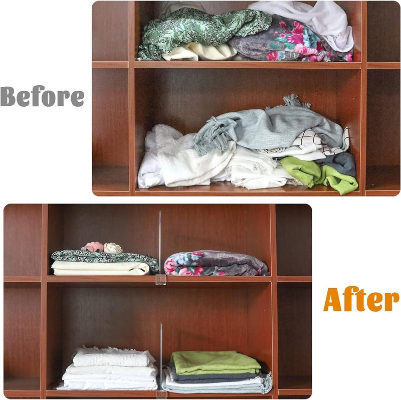 Hmdivor Acrylic Shelf Dividers for Closet Organization, Closet Shelf Organizer Closet Separator for Wood Shelves Clear Shelf Dividers for Closets (6 Pack) - Image 3
