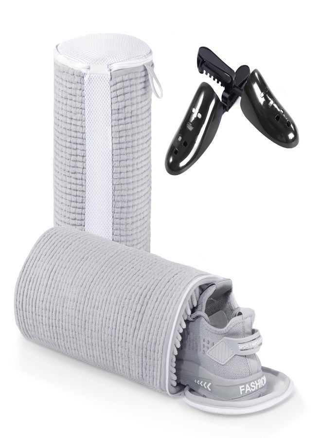 Teletrogy 2024 New Reusable Shoe Laundry Bags, 2 Pairs Adjustable Shoe Trees, Gray, Chenille, Zipper Closure - Image 1