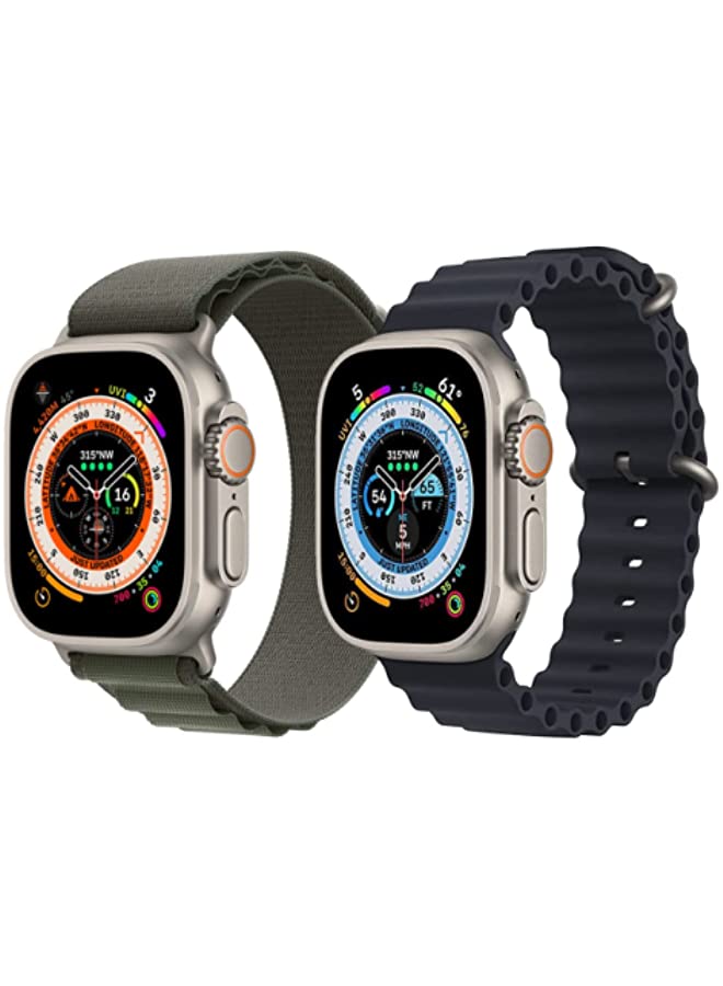 vesus Nylon G-hook Loop Buckle Watch Strap Dark Green Silicone Ocean Band Strap Black Set of 2 for Apple Watch Ultra 8 49mm