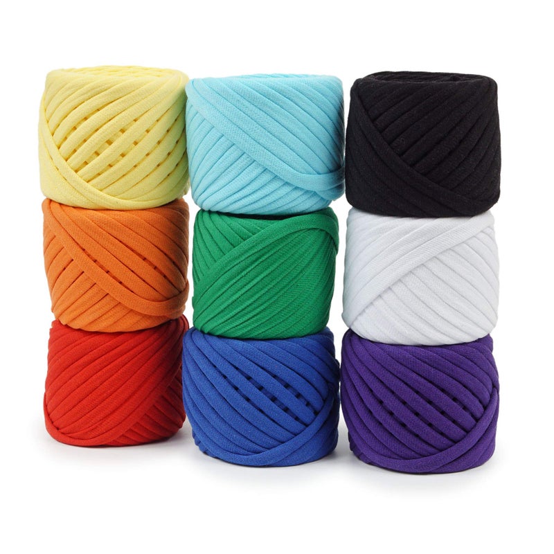 Bobilon TShirt Yarn Set 9 Balls of 196 Yards Each Organic Cotton TYarn for Crocheting and Knitting Rainbow Set