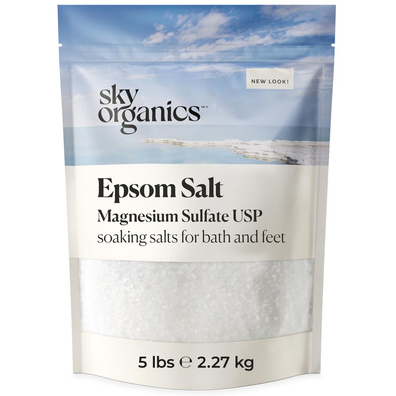 Sky Organics - Epsom Salt Bath Soak, 5 lbs - Magnesium Sulfate USP - 100% Pure, Medium Grain - Unscented - Soaking Bath Salts - Resealable Bag - Natural, Vegan & Cruelty Free - Self Care - Bath & Feet - Image 1