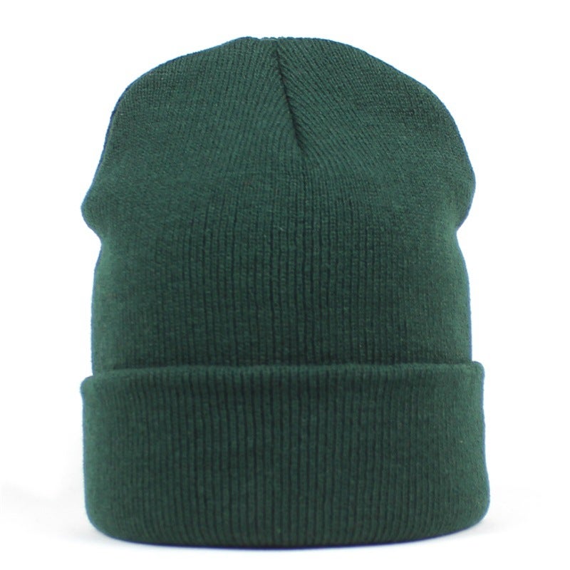Knitted Hat logo Womens Winter Warm Cold-proof Wool Hat Mens Classic Pullover Hat Embroidered Dark green