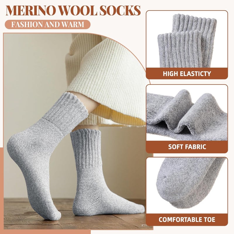 Velice Wool Socks for Women Merino Wool Boot Hiking Thick Thermal Warm Winter Crew Cushion Cozy Work Socks 5 Pairs - Image 5