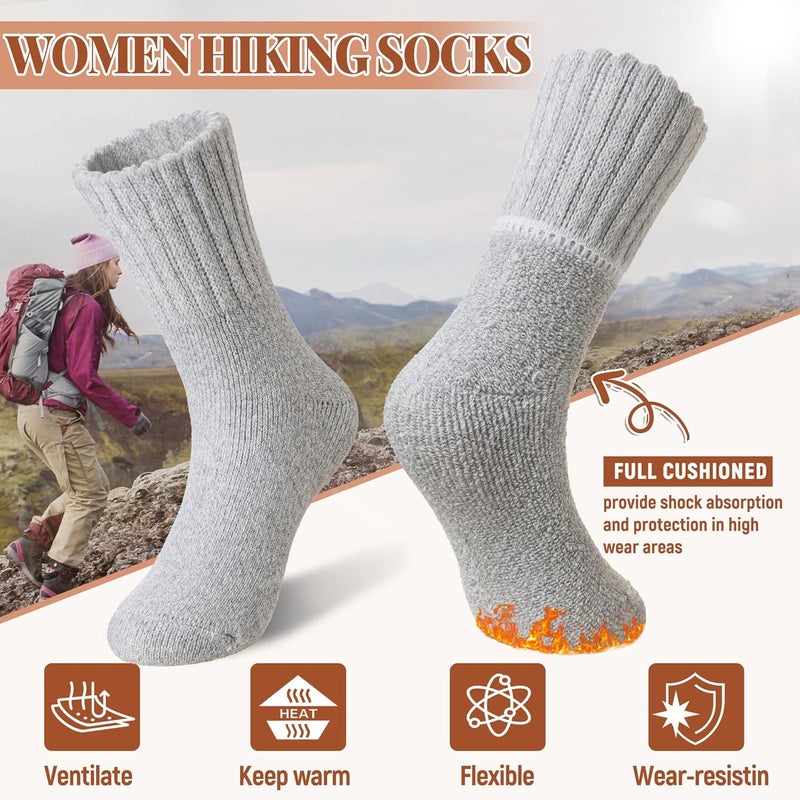 Velice Wool Socks for Women Merino Wool Boot Hiking Thick Thermal Warm Winter Crew Cushion Cozy Work Socks 5 Pairs - Image 4