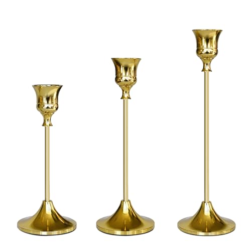 Showin Candlestick Holders Gold 3 Packs Taper Candle Holder for Candlesticks Candle Sticks Holder Decor for Home Decor - Image 1