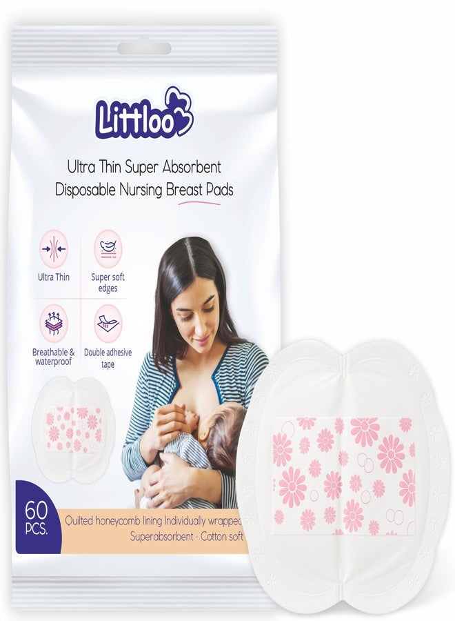 Littloo Ultra Thin Disposable Nursing Breast Pads - Pack of 60 - Super Absorbent, Individually Wrapped, Leak-Proof & Soft, Lightweight, Waterproof & Breathable - Image 1