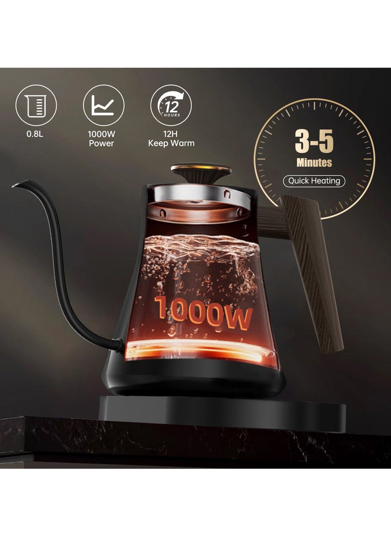 Perfin Gooseneck Electric Kettle 1000W V60 Coffee Kettle, ±1℉/℃ Temperature Control, 0.8L Eletcric Water Kettle Fast Boiling Tea Coffee Kettle Pot, 304 Stainless Steel, Constant Temperature  - Image 2