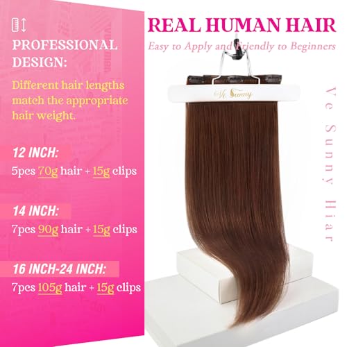Ve Sunny Clip in Extensions Real Human Hair Dark Auburn Red Hair Clip in Extensions Straight Hair Extensions Real Human Hair Full Head 7pcs 120g 20 inch - Image 5