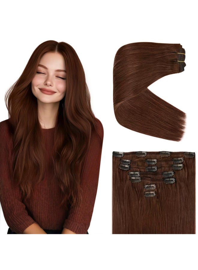 Ve Sunny Clip in Extensions Real Human Hair Dark Auburn Red Hair Clip in Extensions Straight Hair Extensions Real Human Hair Full Head 7pcs 120g 20 inch - Image 3