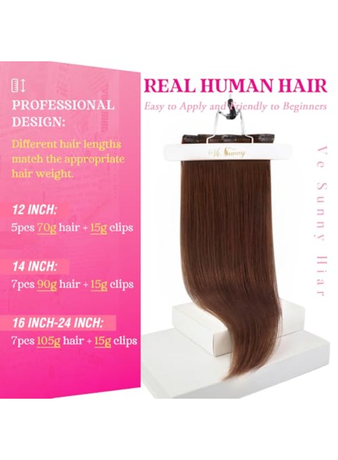 Ve Sunny Clip in Extensions Real Human Hair Dark Auburn Red Hair Clip in Extensions Straight Hair Extensions Real Human Hair Full Head 7pcs 120g 20 inch - Image 4