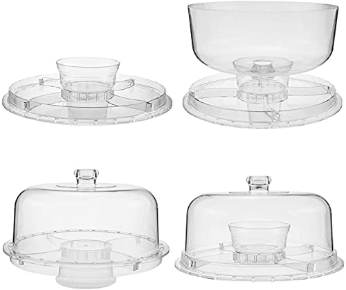 REPLEX Acrylic Cake Stand with Dome Cake Stand with Cover Cake Dome to Display Cake Pastry MultiFunctional Cake Plate with Dome 6 in 1 Cake Stand Serving Platter Dessert Platters Dish 12 inches - Image 3