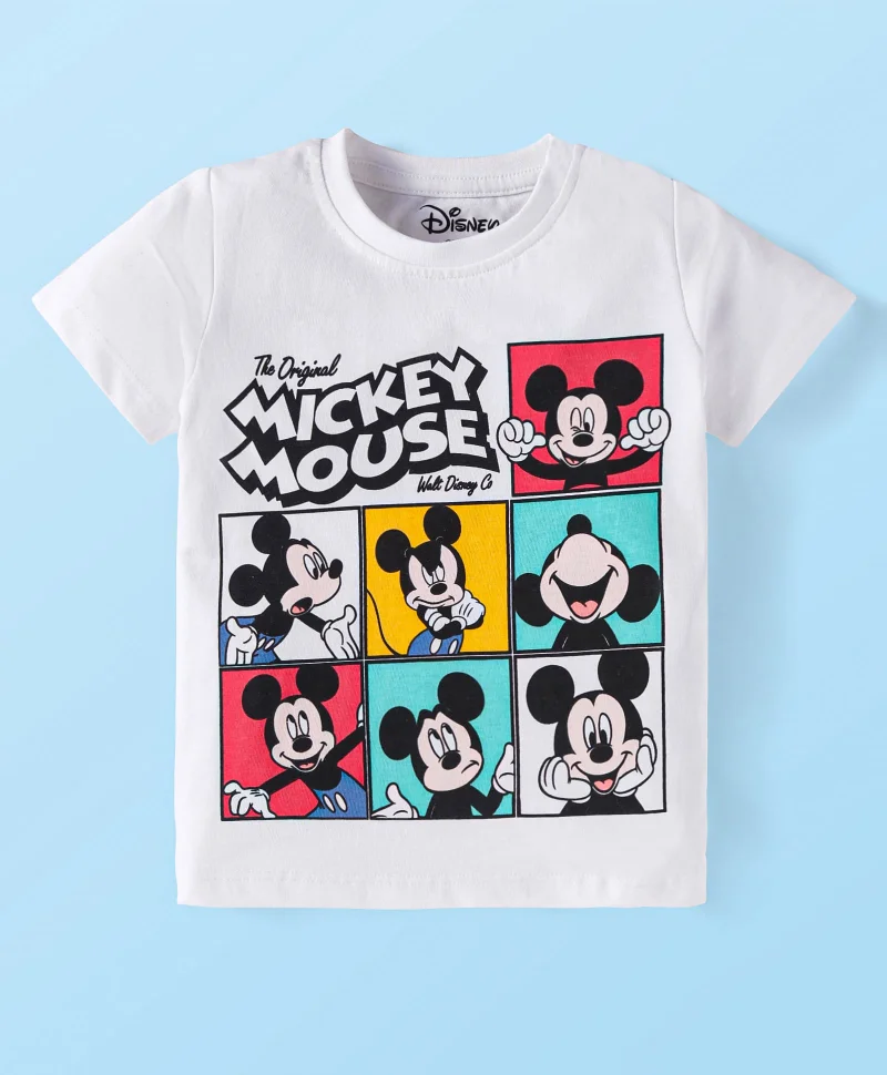 Babyhug Disney Babyhug Disney Single Jersey Knit Half Sleeves T-Shirt with Mickey Mouse Graphic - White
