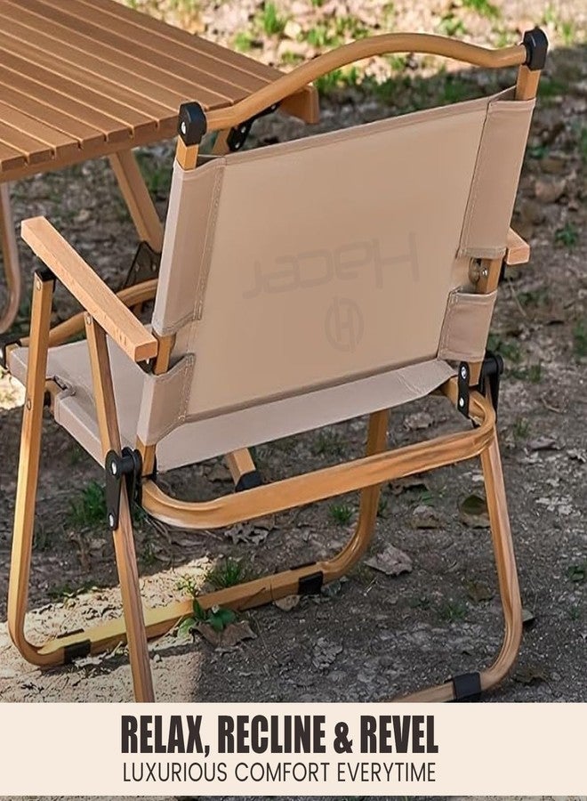 Hacer Carbon Steel Foldable Chair Outdoor Portable Armchair with Wooden Handle for Travel Camping Picnic Garden (Off White) - Image 5