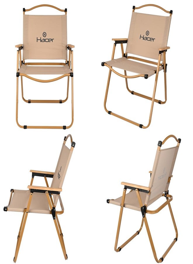 Hacer Carbon Steel Foldable Chair Outdoor Portable Armchair with Wooden Handle for Travel Camping Picnic Garden (Off White) - Image 3
