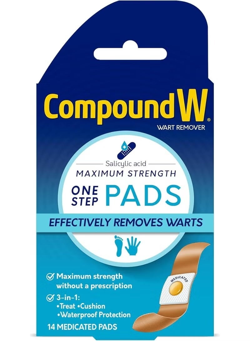 Compound W Maximum Strength Wart Remover One Step Medicated Pads with Salicylic Acid, 14 Count - Image 1