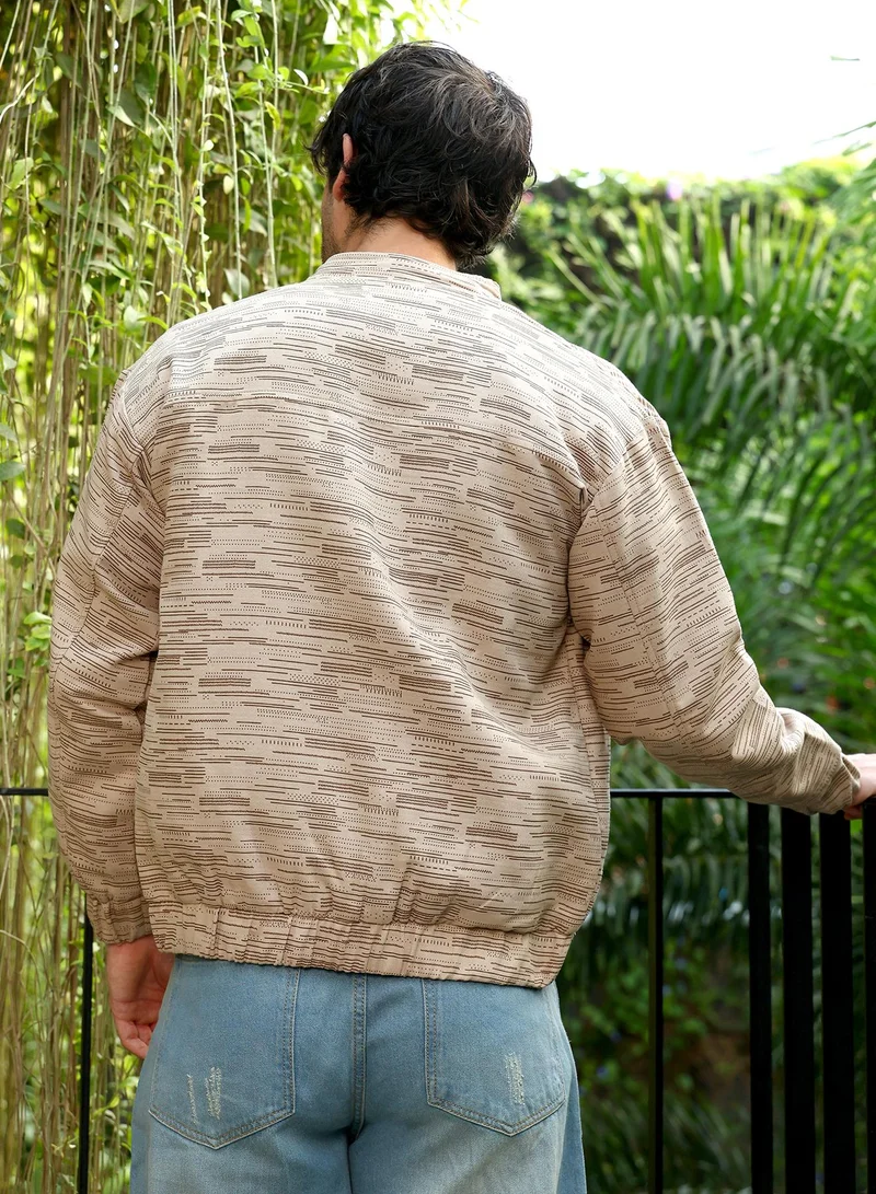 CAHOOT  Men's Khaki Brown Lined-Jacquard Bomber Jacket for Men | Best Price UAE