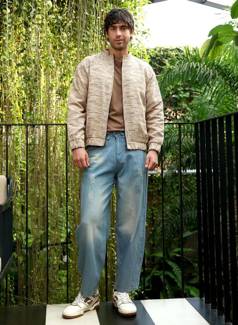 CAHOOT  Men's Khaki Brown Lined-Jacquard Bomber Jacket for Men | Best Price UAE