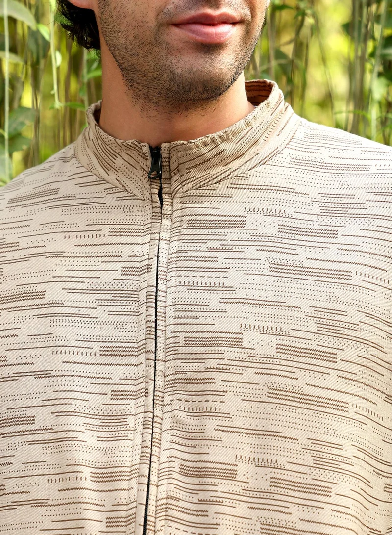 CAHOOT  Men's Khaki Brown Lined-Jacquard Bomber Jacket for Men | Best Price UAE