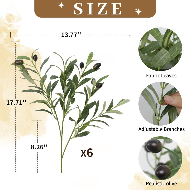 Leftover 6PCS 18Inch Faux Olive Branches for Vase,Artificial Olive Tree Branches,Fake Plants,Greenery Stems,Eucalyptus Stems,Green Leaves for Centerpieces Decoration,Home Decor,Coffee Table Decor - Image 2