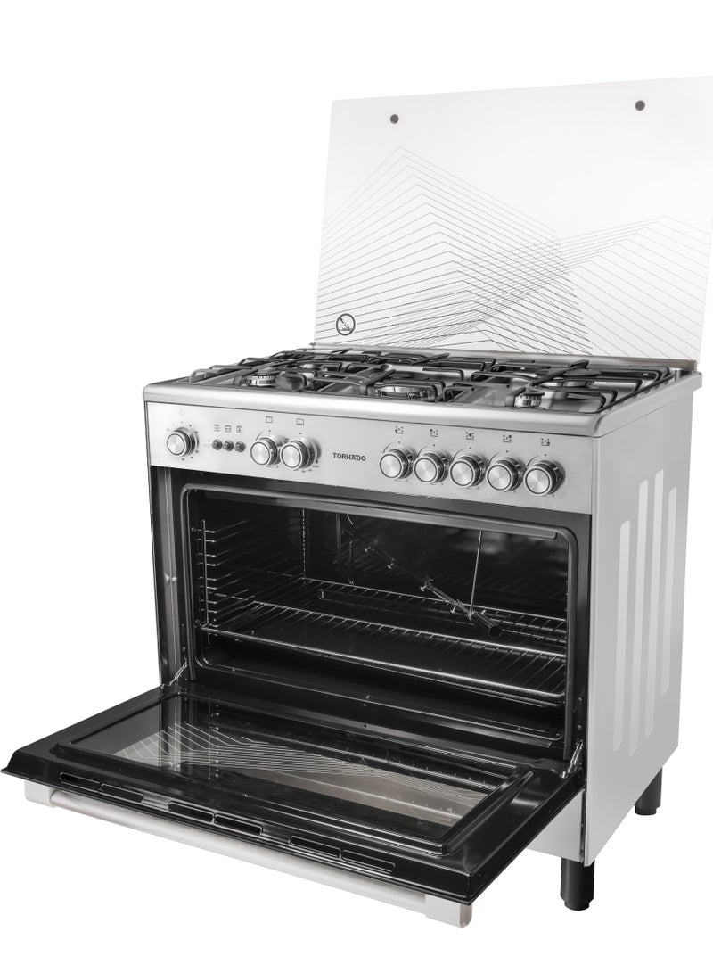 Tornado 90x60cm Freestanding Cooker, Full Gas Cooking Range with 5 Burners, Automatic Ignition & Full Safety, Stainless Steel Finish, Separate Knob 9T10BRC1X01SG 5 9T10BRC1X01SG stainless_steel - Image 2