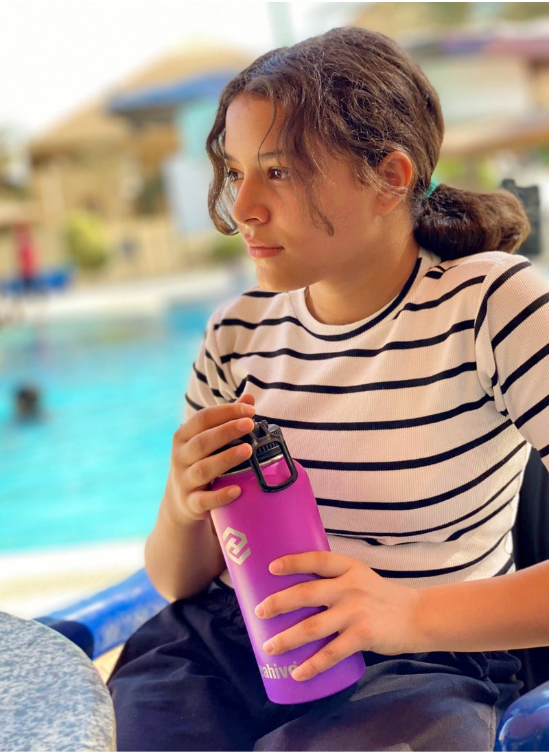 Zahive - Stainless Steel Insulated Water Bottle with Straw with 3 Lids and Bag 1000 ml, Double Wall Thermos for Hot and Cold Drinks for Gym and Work, Wide Mouth, Leak Proof, 1 litre, Purple - Image 1