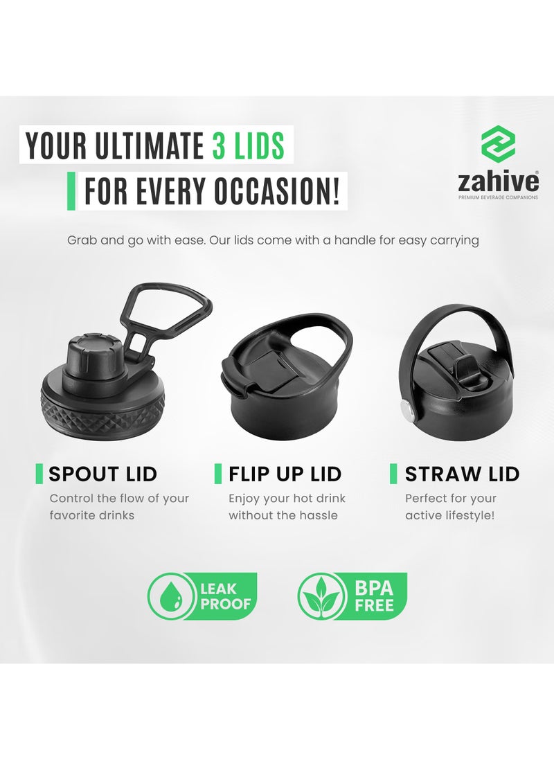 Zahive - Stainless Steel Insulated Water Bottle with Straw with 3 Lids and Bag 1000 ml, Double Wall Thermos for Hot and Cold Drinks for Gym and Work, Wide Mouth, Leak Proof, 1 litre, Purple - Image 1