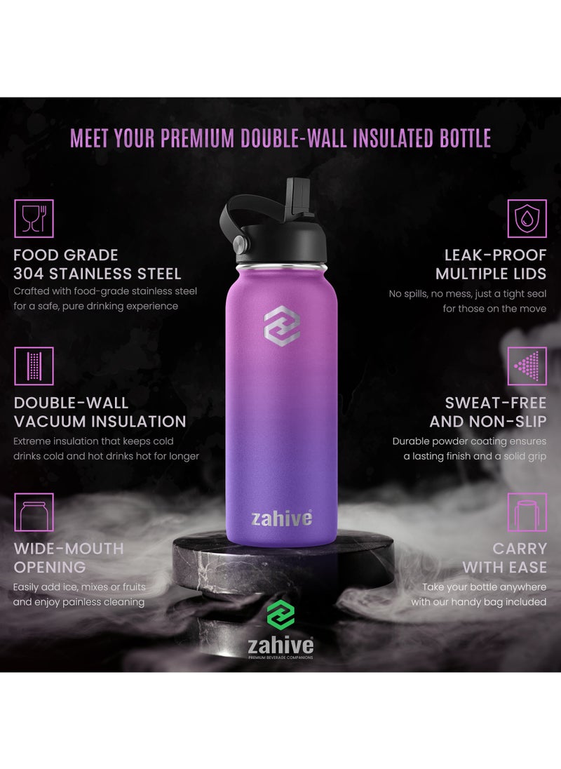 Stainless Steel Insulated Water Bottle with Straw with 3 Lids and Bag 1000 ml, Double Wall Thermos for Hot and Cold Drinks for Gym and Work, Wide Mouth, Leak Proof, 1 litre, Purple - pzsku/ZFFB4D9D140CE87BD3A35Z/45/_/1726180324/4cf5b0e1-99e7-4f70-81b8-c329cb08dcbb