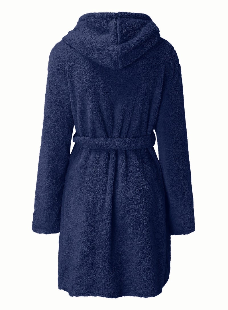 RATSAW Women Hooded Bathrobe Fleece Lightweight Soft Plush Flannel Sleepwear Fleece Hooded Bathrobes Night Sleepwear Women's Mid Length Plush Robe  - Image 4