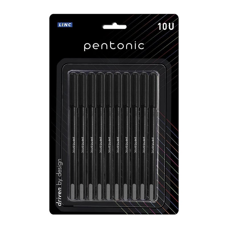 Pentonic 0.7 mm Ball Pen Blister Pack | Black Body | Black Ink | Set of 10 Pens - Image 1