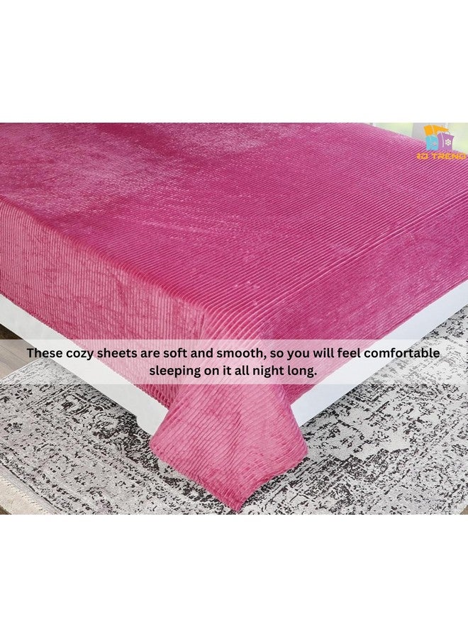 RD TREND 210 TC 190 GSM Flannel Warm bedsheets for Winter Double Flat Size (90 x 100 Inches) with 2 Pillow Cover Size (18x28 Inches) Striped (Pink, Double) - Image 5