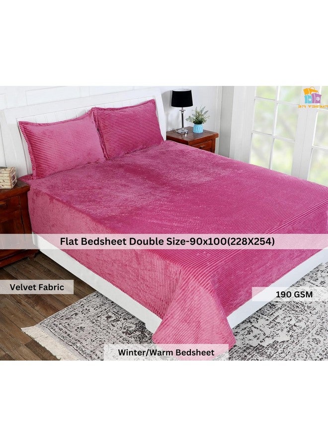 RD TREND 210 TC 190 GSM Flannel Warm bedsheets for Winter Double Flat Size (90 x 100 Inches) with 2 Pillow Cover Size (18x28 Inches) Striped (Pink, Double) - Image 2