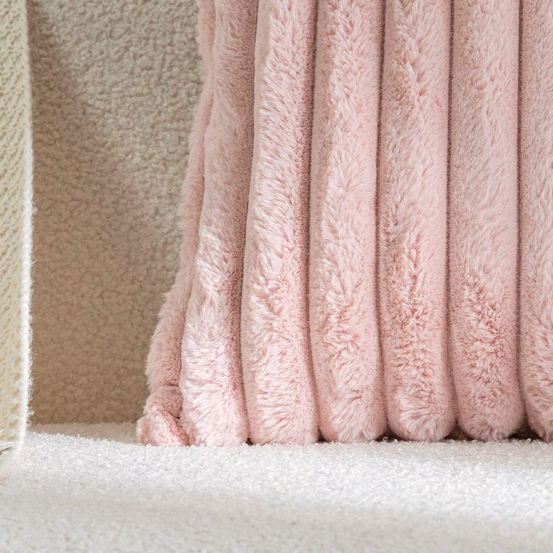 DEELAND Pack of 2 Double-Sided Faux Fur Plush Decorative Throw Pillow Covers Fuzzy Striped Soft Pillowcase Cushion Covers for Sofa Couch Bedroom(Pink 16x16 inch - Image 2