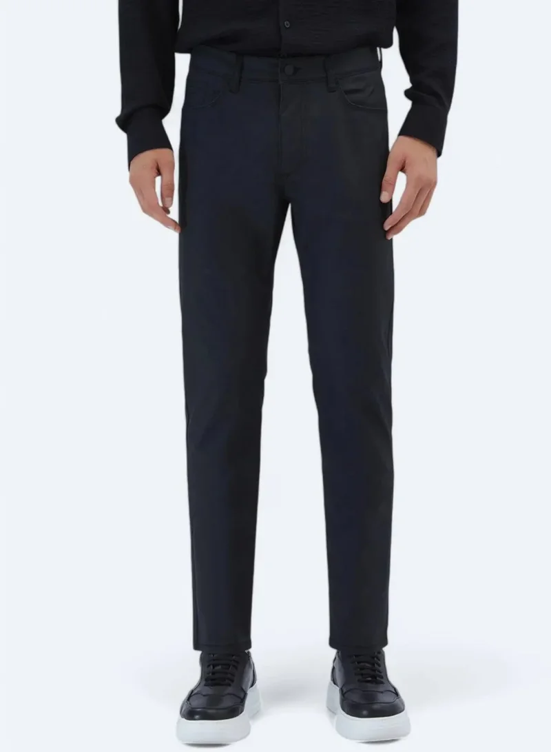 Kip Black Plain Woven Fitted Fit Casual Cotton Blend Trousers