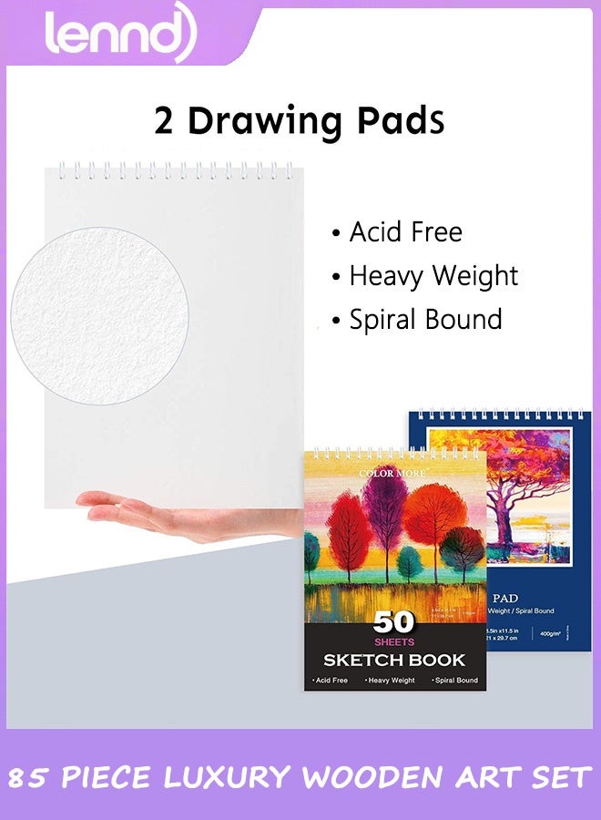 LENND 85 Piece Deluxe Wooden Art Supplies, Art Kit with Easel and Acrylic Pad, Art Set for Teens, Adults and Artist Beginners, Creative Gift Box with Wooden Case, Sketching Pencils, Artist Brushes - Image 5