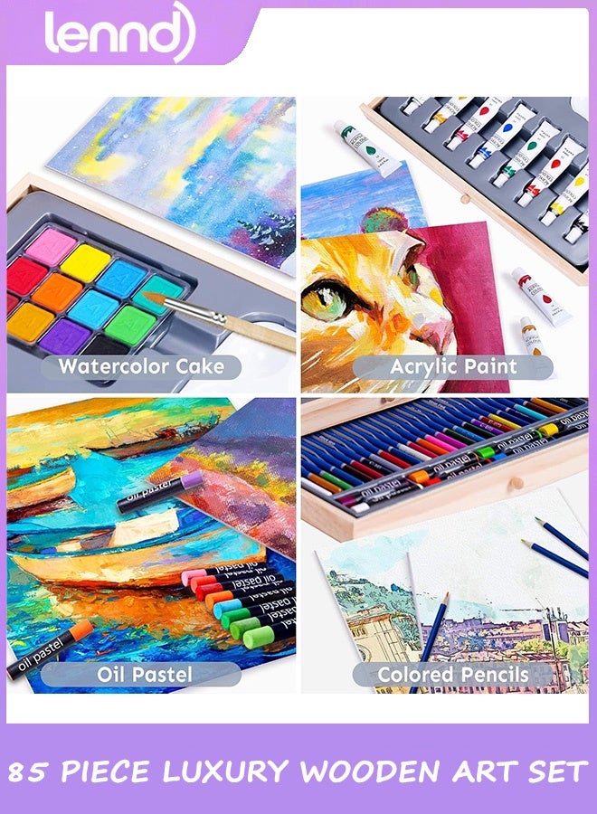 LENND 85 Piece Deluxe Wooden Art Supplies, Art Kit with Easel and Acrylic Pad, Art Set for Teens, Adults and Artist Beginners, Creative Gift Box with Wooden Case, Sketching Pencils, Artist Brushes - Image 4