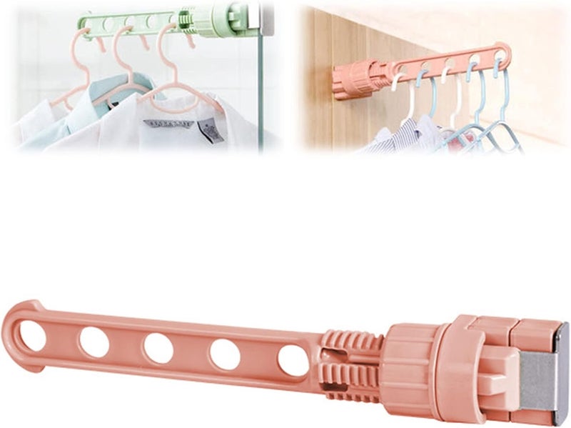 comfrt Folding Wall Mount Clothes Hanger - [2023 New] Non-Drilling Wall Mounted Clothes Hanger Rack - Portable Travel Laundry Drying Rack - 5/6 Holes Multi- Functional Clothes Holder (5Holes-Pink) - Image 1