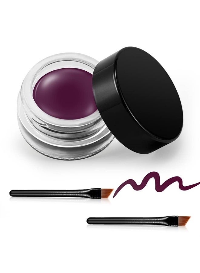 Erinde Waterproof Gel Eyeliner, Long Lasting Cream Eyeliner Gel Pot, High-Intensity Pigments Smudge-Proof Eye Liner Makeup, Water-Resistant Eyeliner with 2PCS Brushes 09# Dark Purple  - Image 1