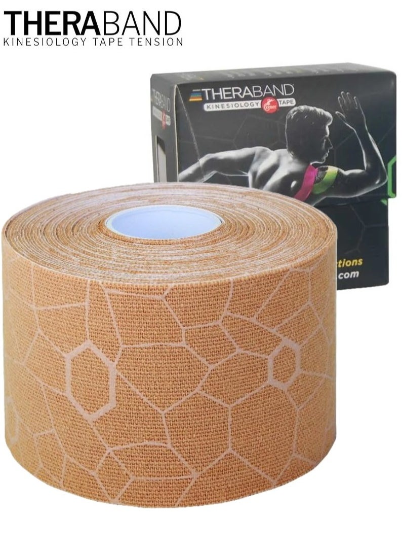TheraBand TheraBand Kinesiology Tape Waterproof Physio Tape for Pain Relief Muscle and Joint Support, Standard Roll with Xact Stretch Application Indicators ( Beige )  - Image 1