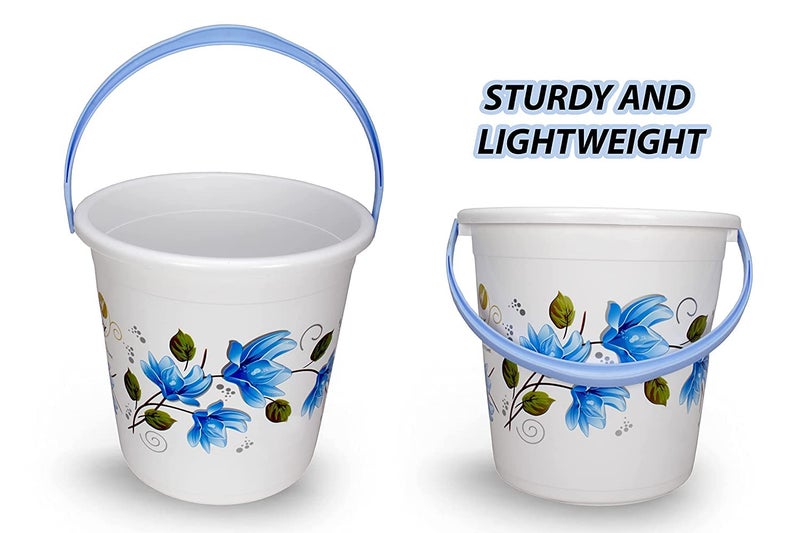 Hevea Plastic Bathroom Bucket 20 Liters & Mug1L with New Flower Printed Set of 2 (Blue and Pink) - Image 3