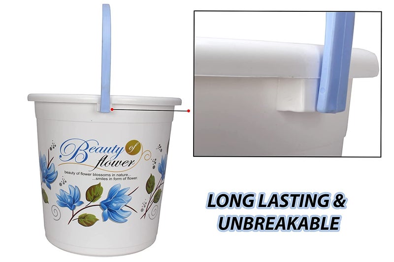 Hevea Plastic Bathroom Bucket 20 Liters & Mug1L with New Flower Printed Set of 2 (Blue and Pink) - Image 2