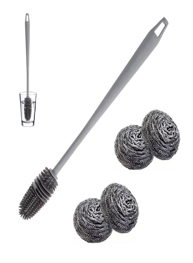 DOMUM Silicone Bottle Brush & 4pcs Steel Scrub for Cleaning Bottle, Glass & Utensils - Combo Pack. - Image 1