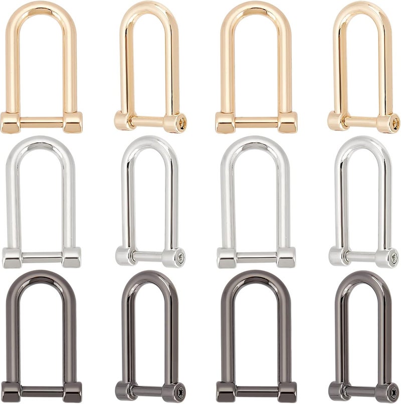 klarako 12pcs D-Rings Horseshoe Shape D Ring for Purse Belts, 0.4inch Screw in Shackle D Ring U Shape D Ring with Closing Screw Key Holder for DIY Leather Craft Purse Keychain Accessories, 3 Colors - Image 1