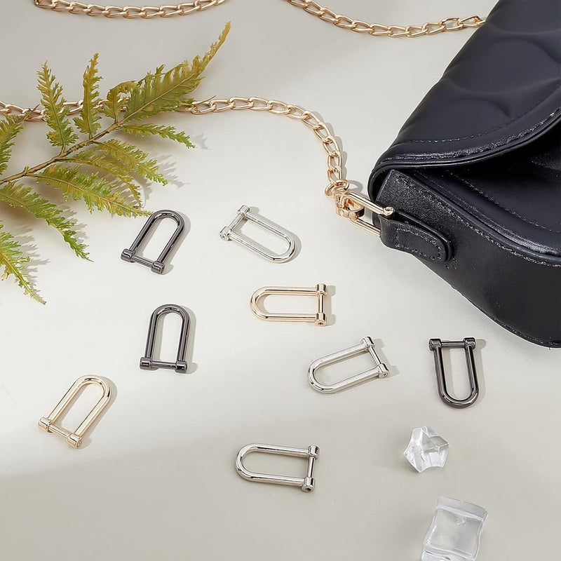 klarako 12pcs D-Rings Horseshoe Shape D Ring for Purse Belts, 0.4inch Screw in Shackle D Ring U Shape D Ring with Closing Screw Key Holder for DIY Leather Craft Purse Keychain Accessories, 3 Colors - Image 2