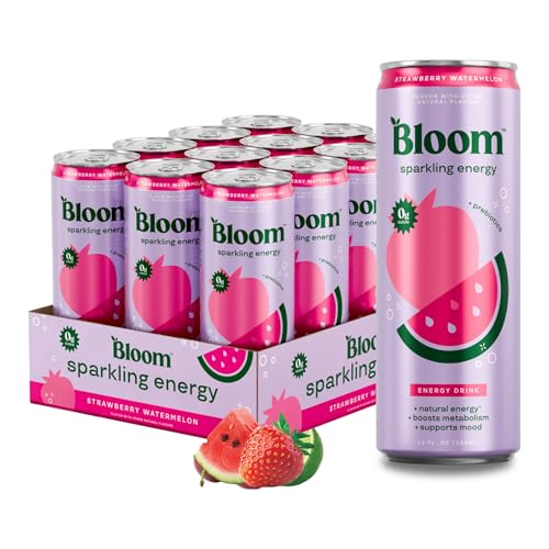 Bloom Nutrition Sparkling Energy Drink - Natural Caffeine, Zero Sugar, 180mg Caffeine - Antioxidant-Rich with Green Coffee Bean, Green Tea Extract, Prebiotics - Strawberry Watermelon - 12oz 12 Pack - Image 1