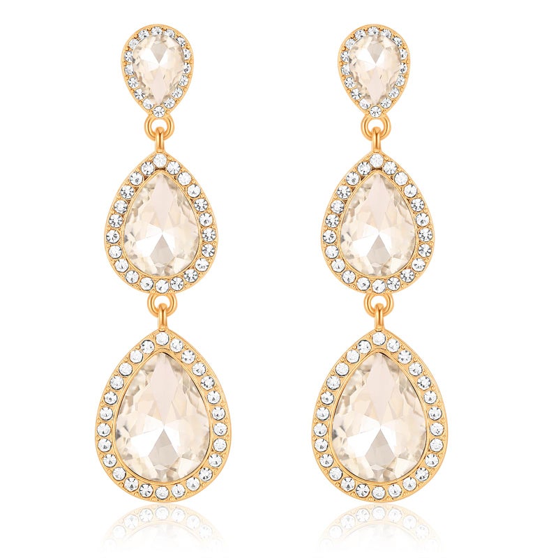 Moiegouct Clear Rhinestone Teardrop Dangle Earrings Vintage Crystal Long Chandelier Drop Earrings for Wedding Prom Costume - Image 1